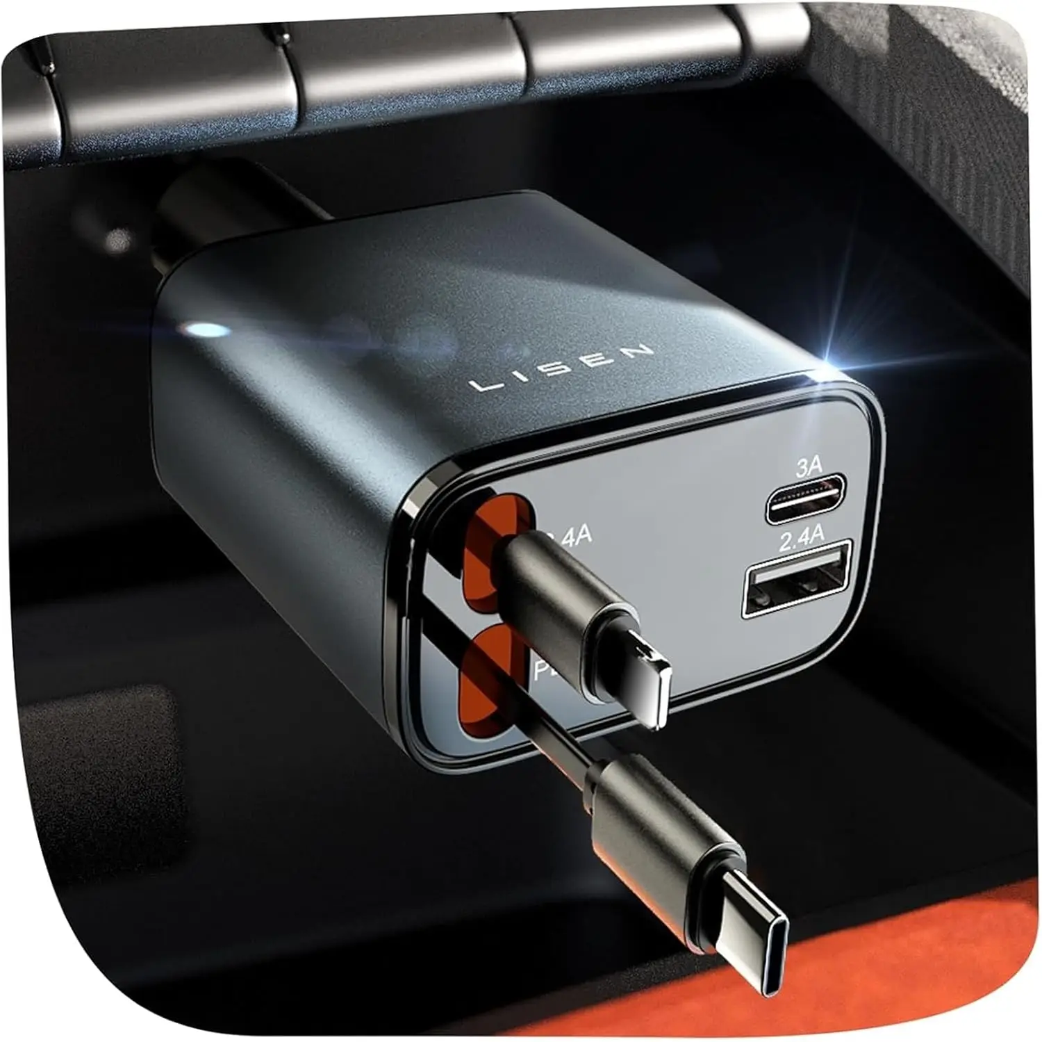 Car Accessories Gifts For Men - 84W Retractable Car Charger, Fast USB