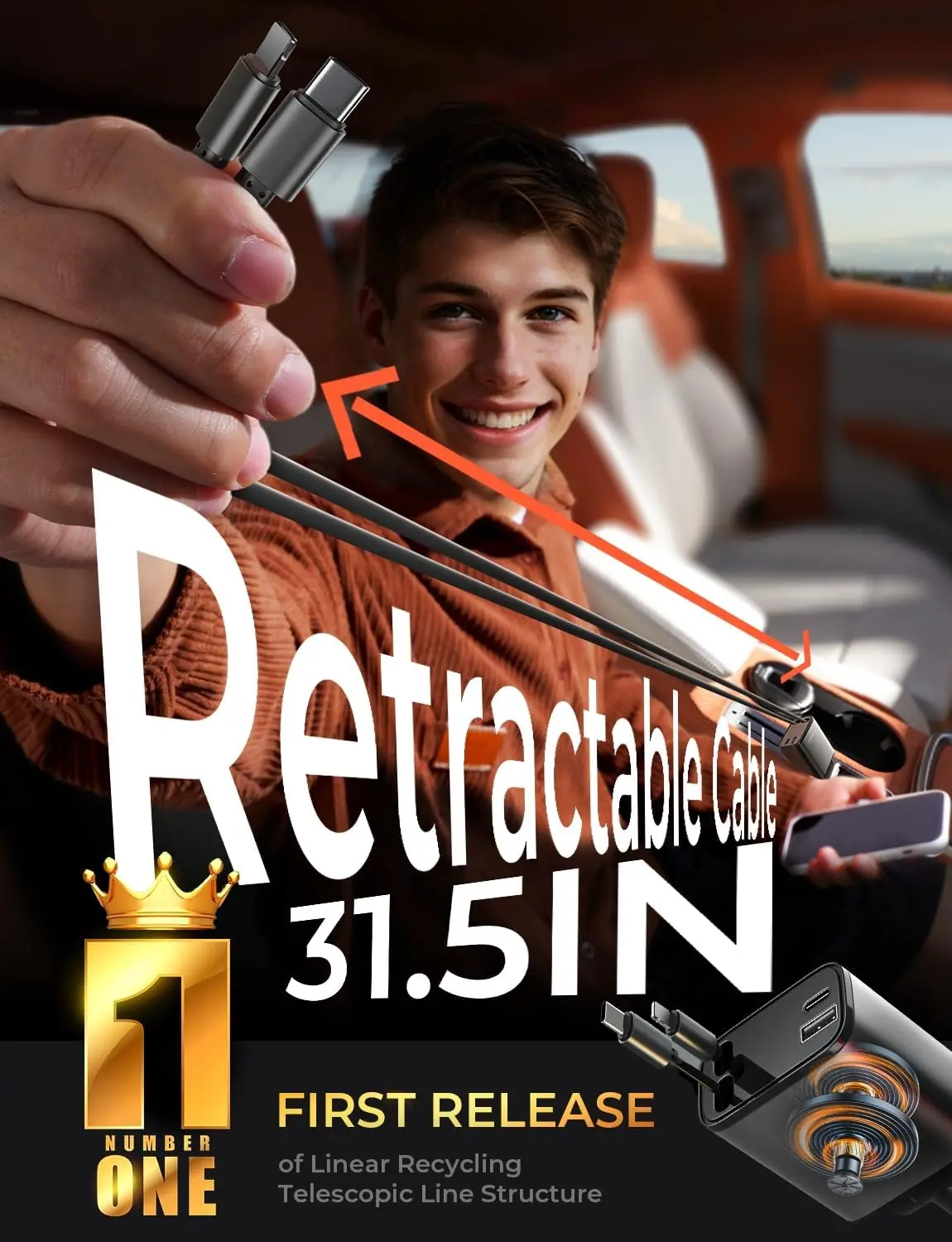 84W Retractable Car Charger, F - مراجعة Car Accessories Gifts For Men وسعره