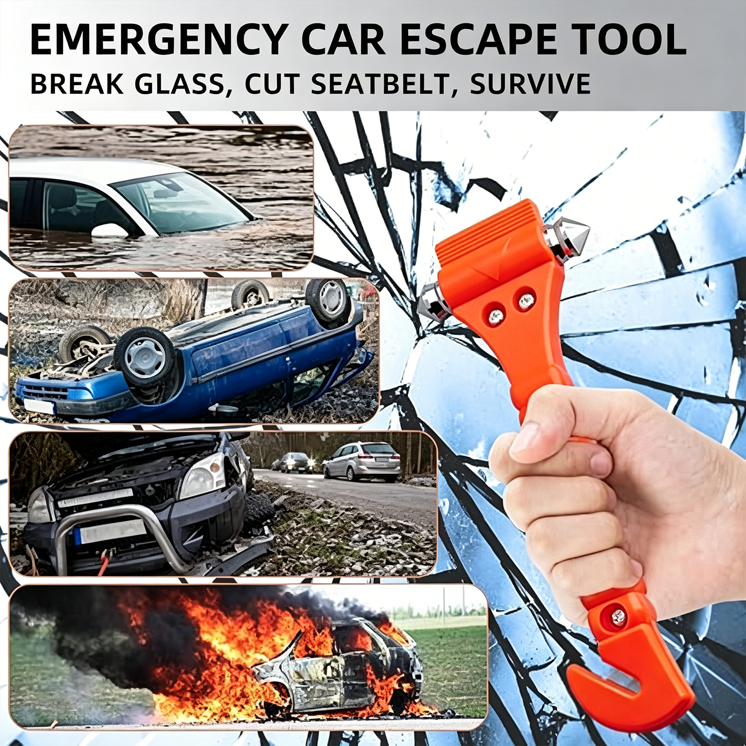 1/2PCS Survival Safety Hammer  - مراجعة Car Emergency Tool Kit وسعره